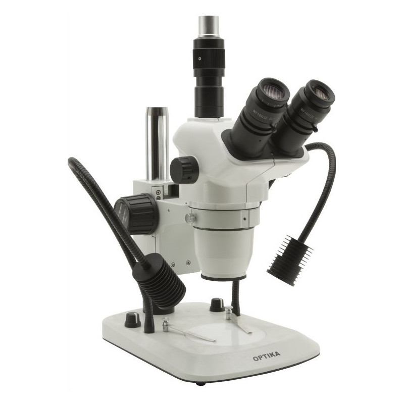 OPTIKA SZN-6 TRINOCULAR ZOOM STEREOMICROSCOPE STAND WITH DOUBLE X-LED INCIDENT AND LED TRANSMITTED ILLUMINATORS